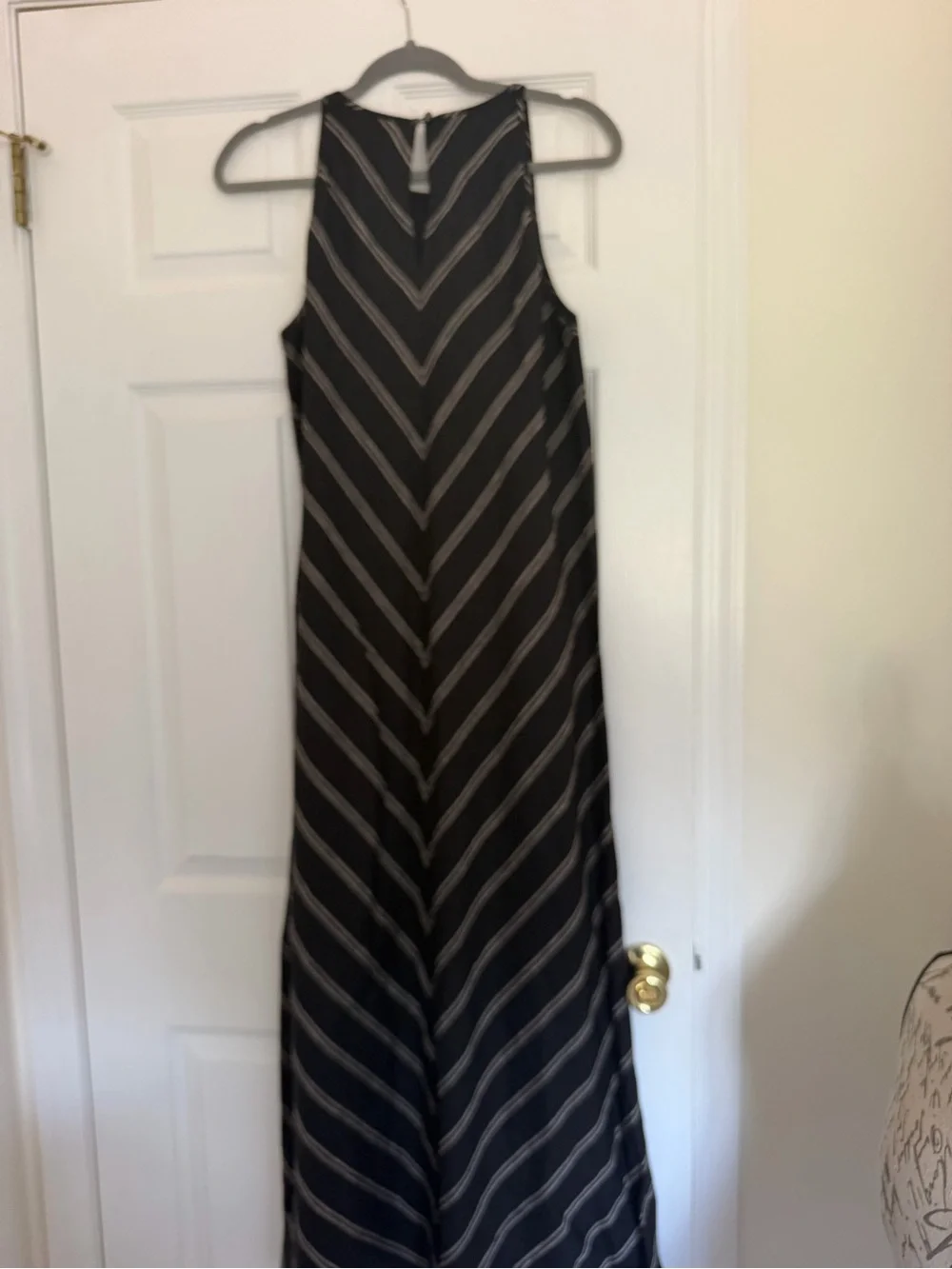 J. Crew Black Maxi Dress with White Chevron Stripes 100% Linen Natural Fibers
